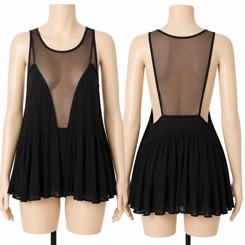 Free People Intimately Sheer Black Layered Tank Top Women’s XS